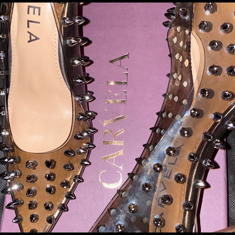 CARVELA clear/gray spiked heels